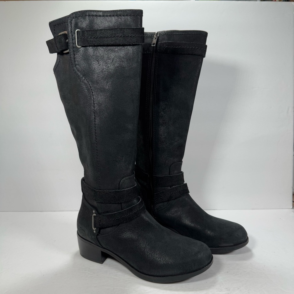 UGG Darcie Tall Knee High Black Leather Moto Riding Boots Women Size 6